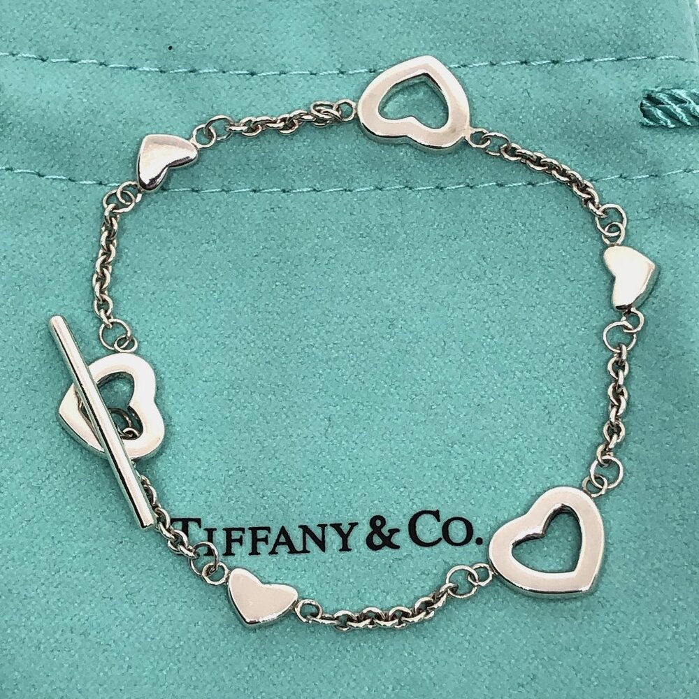 Tiffany & Co. Silver 925 Open Heart Lariat Toggle Bracelet POUCH